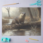 Rustic River Otter Wildlife Painting Decoupage Tissuepapier (Craft)