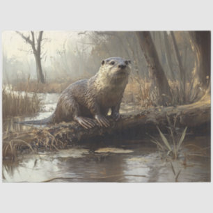 Rustic River Otter Wildlife Painting Decoupage Tissuepapier