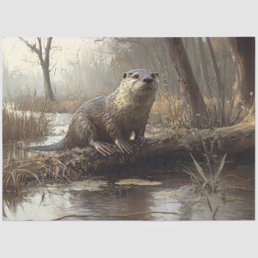 Rustic River Otter Wildlife Painting Decoupage Tissuepapier (Voorkant)