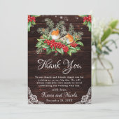 Rustic Robins & Holly Winter Foliage Wedding Bedankkaart (Staand voorkant)