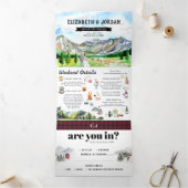 Rustic Rocky Mountain | Illustratief huwelijk Drieluik Uitnodiging (Binnen)