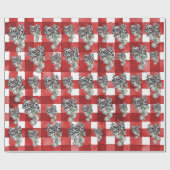 Rustic Rode Gingham Kerstmis Cadeaupapier (Vlak)