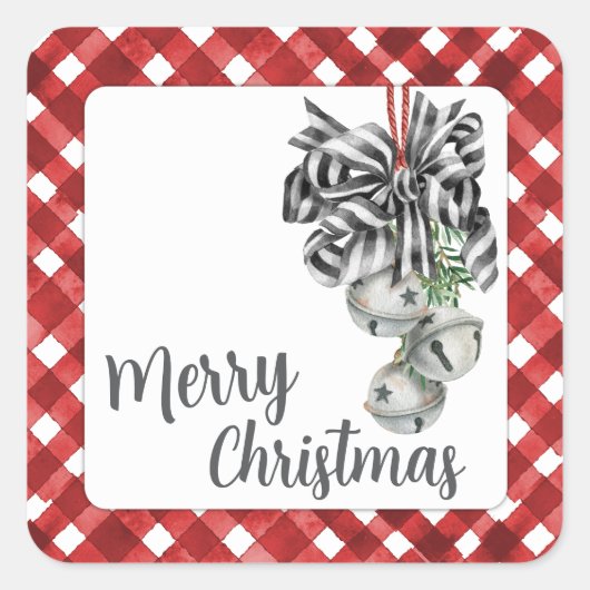 Rustic Rode Gingham Kerstmis Vierkante Sticker (Voorkant)