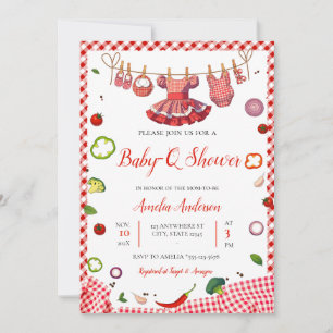 Rustic Rode Gingham Plaid BBQ Baby Shower Kaart