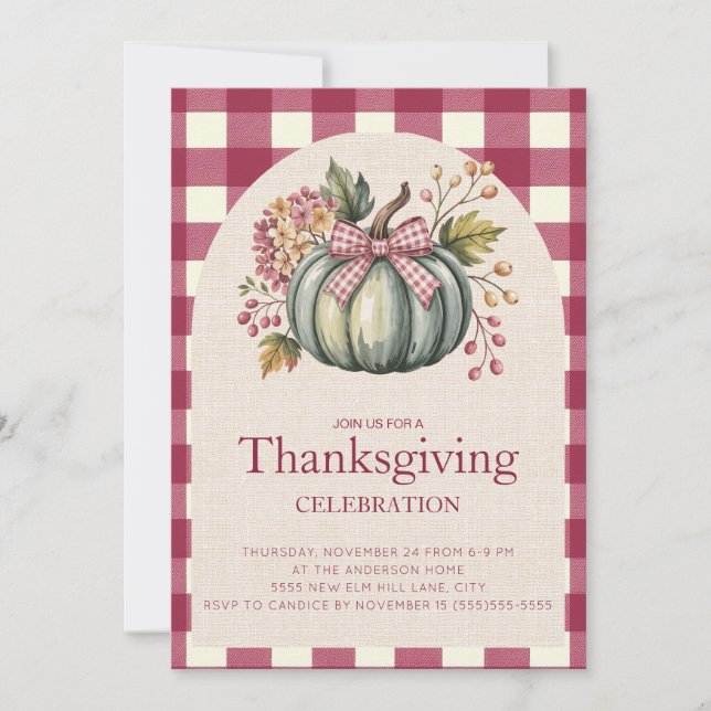 Rustic Rode Gingham Teal Pompoen Thanksgiving (Voorkant)