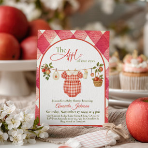 Rustic Rode Gingham Waslijn Appel Baby Shower Kaart