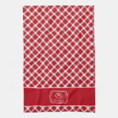 Rustic Rode & Witte Boerderij Custom Monogram Theedoek (Verticaal)