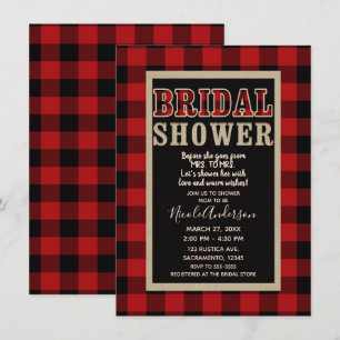 Rustic Rode Zwart Buffalo Plaid Bruiloftsfeest Kaart