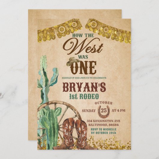 Rustic Rodeo Cowboy Invitation d'anniversaire (Devant / Derrière)