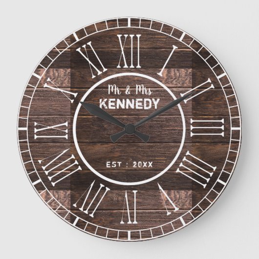 Rustic Roman Numeral Barn Wood Wedding Grote Klok (Voorkant)