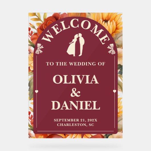 Rustic Romance | Custom Fall Wedding Welcome Acryl Bord (Voorkant)