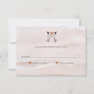 Rustic Romantic Arrow en Heart Wedding RSVP Kaartje
