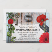 Rustic Romantic Floral Wood Housewarming Invite Kaart (Voorkant)
