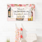 Rustic Romantic Lantern Roos Gold Wedding Spandoek (Insitu)