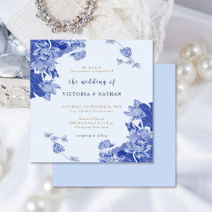 Rustic Romantic Light Blue Floral Square Wedding Kaart