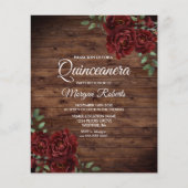 Rustic Romantic Red Rose Quinceanera Budget Invite (Voorkant)