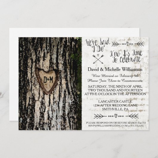 Rustic Romantic Tree Post Wedding Invite Kaart (Voorkant / Achterkant)