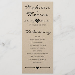 Rustic Romantic Wedding Programme on kraft paper Programma