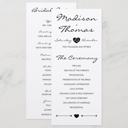 Rustic Romantic Wedding Programme on kraft paper Programma (Voorkant / Achterkant)