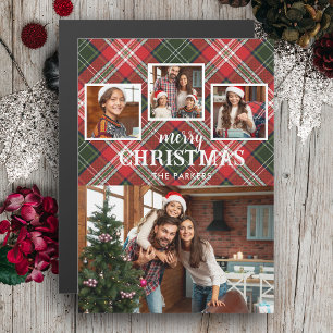 Rustic Rood/Groen Geruit Prettig Kerstmis 4-Foto