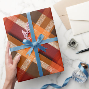 Rustic rood-oranje oogst aarde plaid patroon cadeaupapier