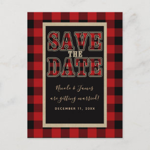 Rustic Rood Zwart Buffalo Geruit Save the Date Aankondigingskaart
