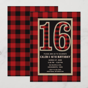 Rustic Rood Zwart Buffalo Plaid 16e 16 Verjaardag Kaart