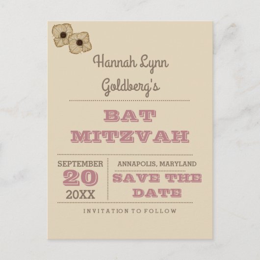 Rustic Roos Gold Bat Mitswa Bewaar de datum Aankondigingskaart (Voorkant)