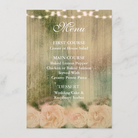 Rustic Roos Wedding Menu Kaart (Voorkant)