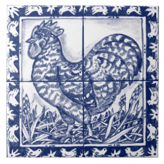 Rustic Rooster Blue White Delft Dedham  Tegeltje (Voorkant)