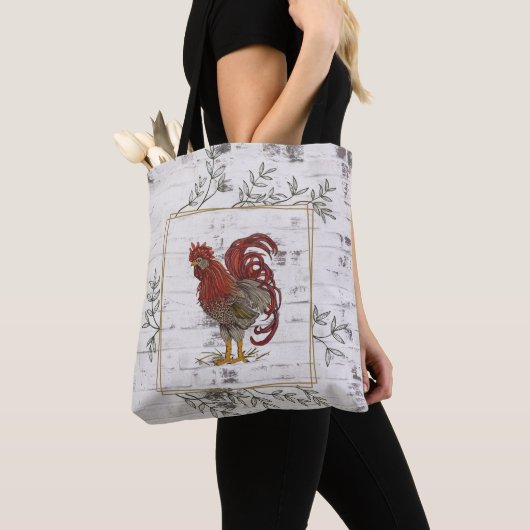 Rustic Rooster Brick Achtergrond Tas (Dichtbij)