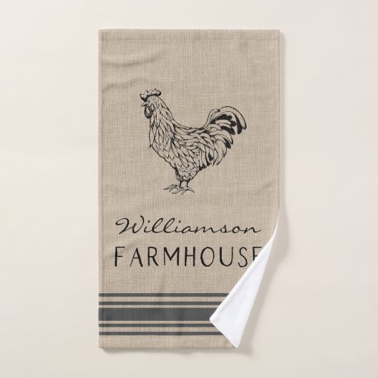 RUSTIC ROOSTER FARMHOUSE FAMILLE NOM DE FAMILLE BU (Serviette à main)