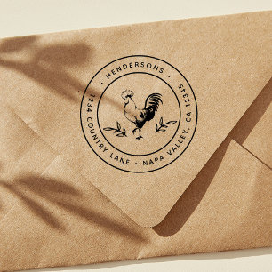 Rustic Rooster Round Return-adressen Rubberstempel