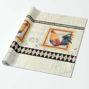 Rustic Rooster Waterverf Harlequin Wood Ontvlechti Cadeaupapier