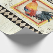 Rustic Rooster Waterverf Harlequin Wood Ontvlechti Cadeaupapier (Hoek)