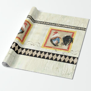 Rustic Rooster Waterverf Harlequin Wood Ontvlechti Cadeaupapier