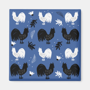 Rustic Roosters Boerderij Hand Drawn Pattern Magneet