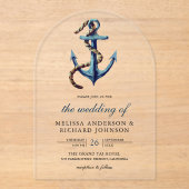 Rustic Rope Navy Blue Anchor Nautical Wedding Acryl Uitnodigingen (Voorkant)