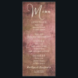 Rustic Rose & Burlap Menu de mariage vintage<br><div class="desc">Cette suite mariage de conceptions comporte une image arrière - plan abstraite et des éléments de typographie passionnants créés à l'aide d'un magnifique script orné. L'arrière - plan combine les couleurs mariages préférées et les composants d'une texture vintage superposés à un motif en dentelle et entrecoupés de burlap rustique. Utile...</div>