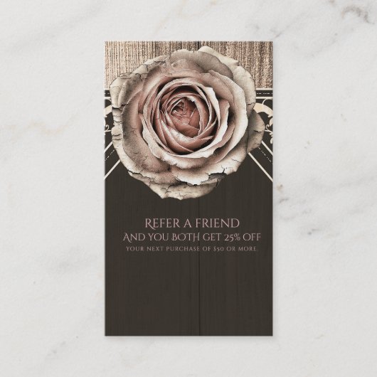 Rustic Rose Elegante Houten Diamant Verwijs een Vr Aanbevelingskaartje (Voorkant)