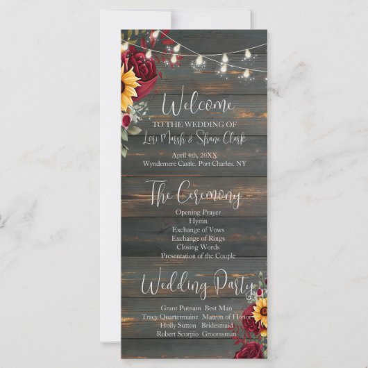 Rustic Rose et Aster Wedding Programme (Devant)