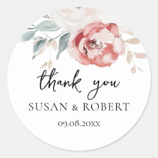 Rustic Roses Minimalist Wedding Thank You Ronde Sticker