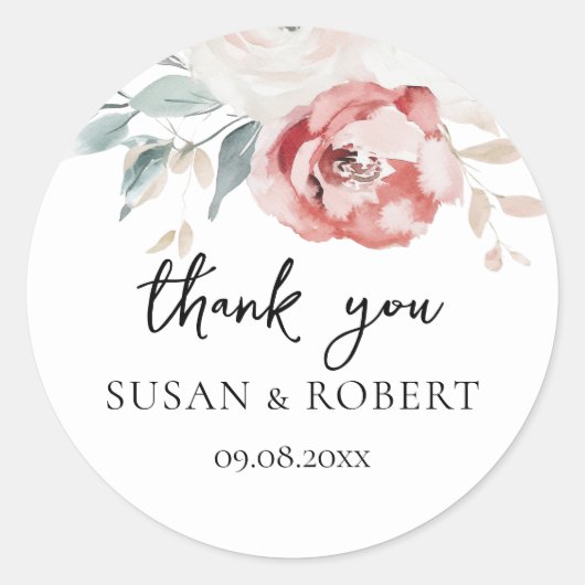 Rustic Roses Minimalist Wedding Thank You Ronde Sticker (Voorkant)
