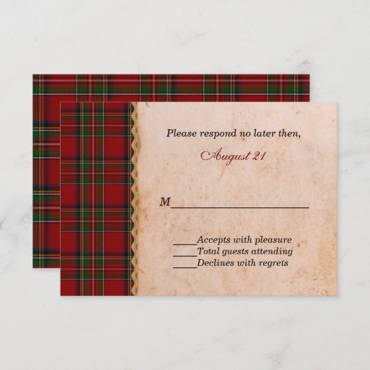 Rustic Royal Stewart Plaid Wedding RSVP (Devant / Derrière)