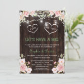 Rustic Roze Bloemen Slingerlichten Hout I DO BBQ Kaart (Staand voorkant)
