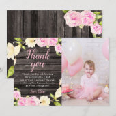 Rustic Roze Bloemenmeisje Verjaardag Aangepaste Fo Bedankkaart (Voorkant / Achterkant)