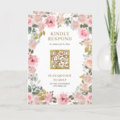 Rustic Roze en Gouden Bloemencode QR Code Huwelijk (Achterkant)