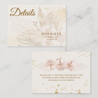 Rustic Roze & Gouden Bloem Boho Trouwdetails  Visitekaartje