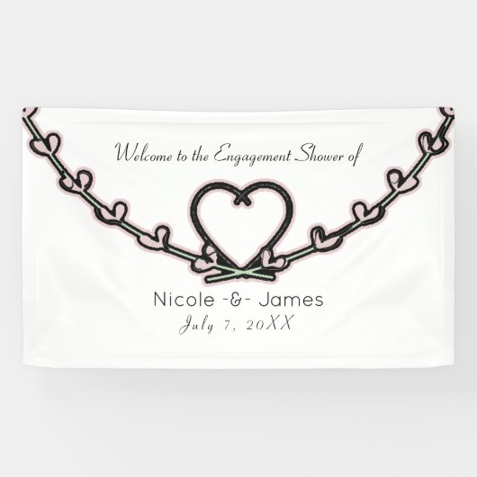 Rustic Roze Hart Wingerd Bruiloftsfeest Aangepaste Spandoek (Horizontaal)