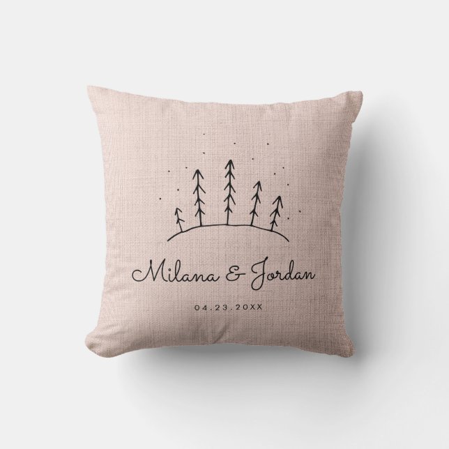 Rustic roze linen aangepaste couple Names Moderne  Kussen (Voorkant)